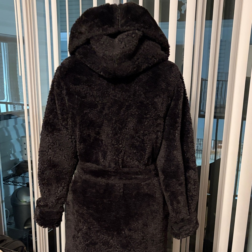 Black Faux-Fur Hooded Teddy Coat with Belt - Picture 5 of 6